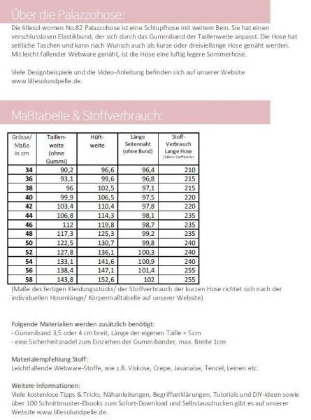 Papierschnittmuster lillesol women No.82 Palazzohose 